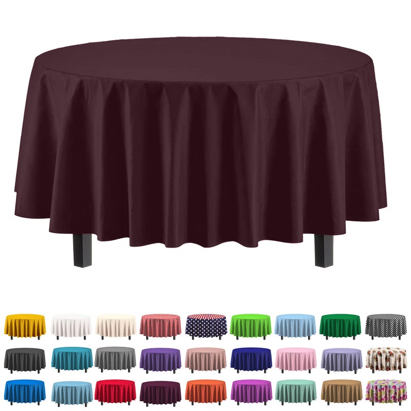 Exquisite 12-Pack Premium Plastic 84-Inch Round Tablecloth - Brown - Image 1